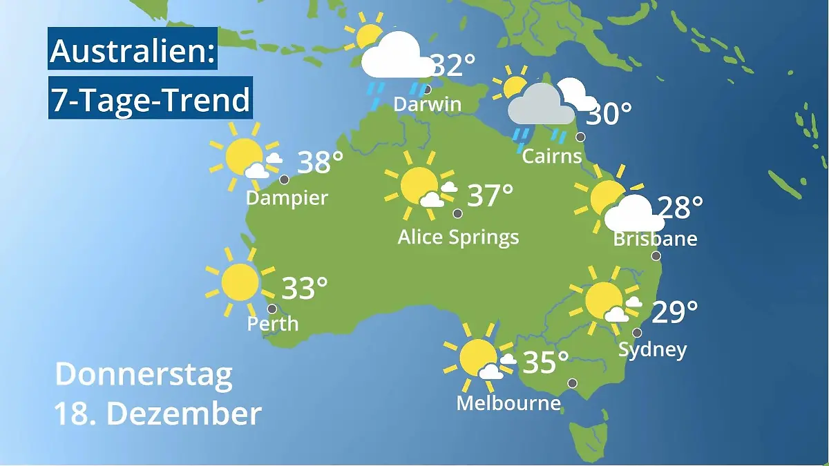 Australien: Wie wird das Wetter? Video 7-Tage-Trend: Sydney, Melbourne, Perth