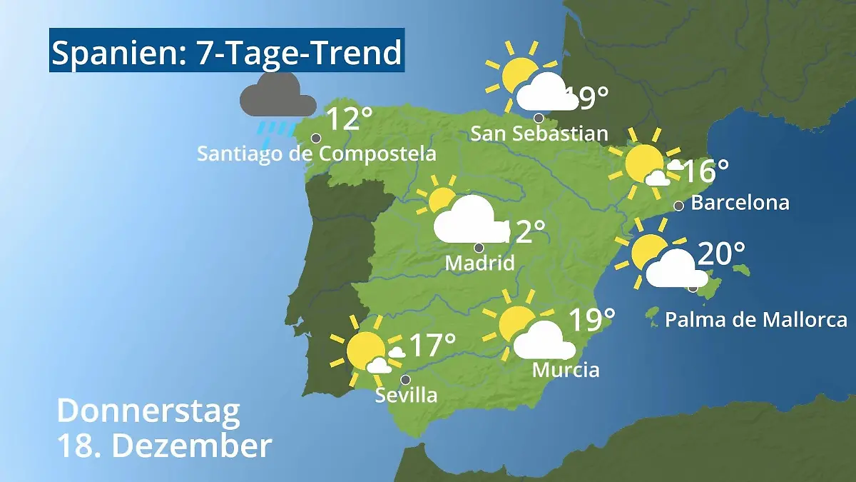 Spanien: Wie wird das Wetter? Video 7-Tage-Trend: Mallorca, Madrid, Barcelona