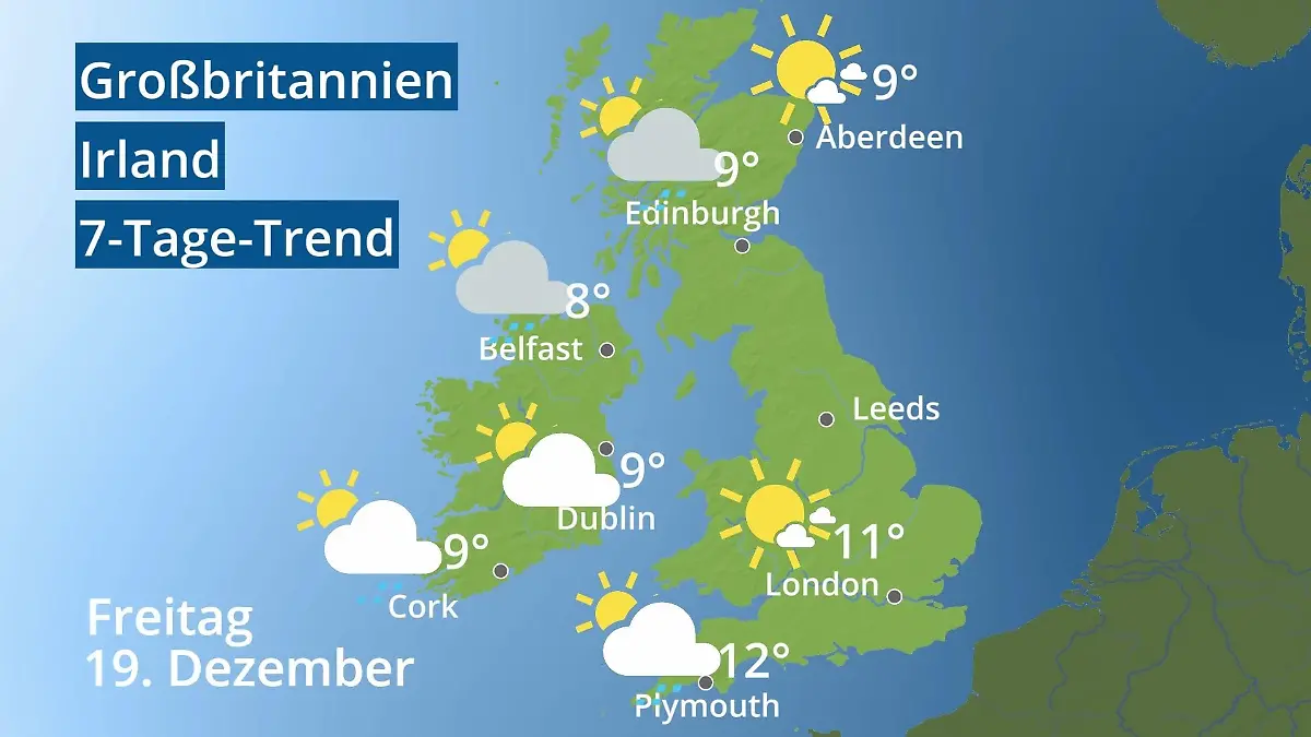 England, Schottland, Wales: Wie wird das Wetter? Video 7-Tage-Trend: Großbritannien und Irland
