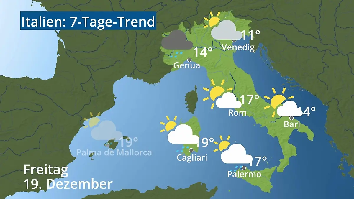 Italien: Wie wird das Wetter? Video 7-Tage-Trend: Rom, Venedig, Sizilien, Sardinien