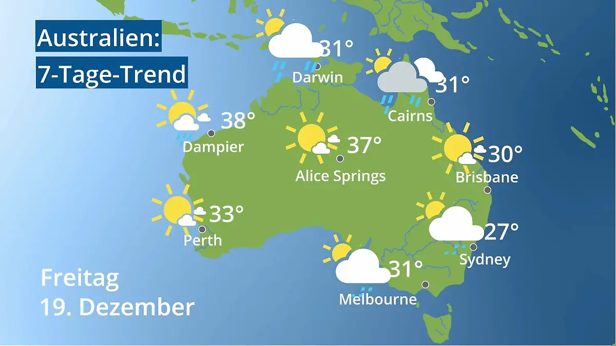 Australien: Wie wird das Wetter? Video 7-Tage-Trend: Sydney, Melbourne, Perth