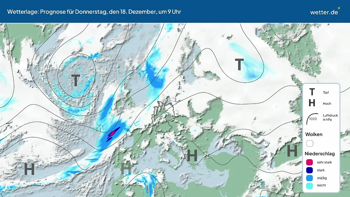 Die Wetterlage der kommenden 5 Tage Hochs und Tiefs über Europa