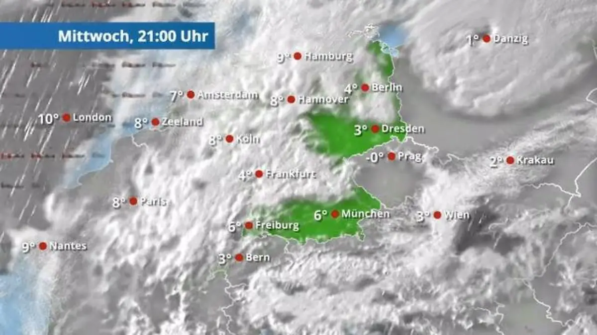 Meistens trocken, Süden und Südosten teils klar und kalt Der Regen- und Wolkenfilm für 48 Stunden