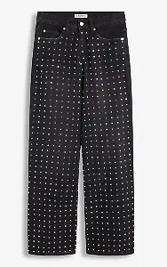 Wide-Leg-Jeans Mid Waist mit Strassapplikation