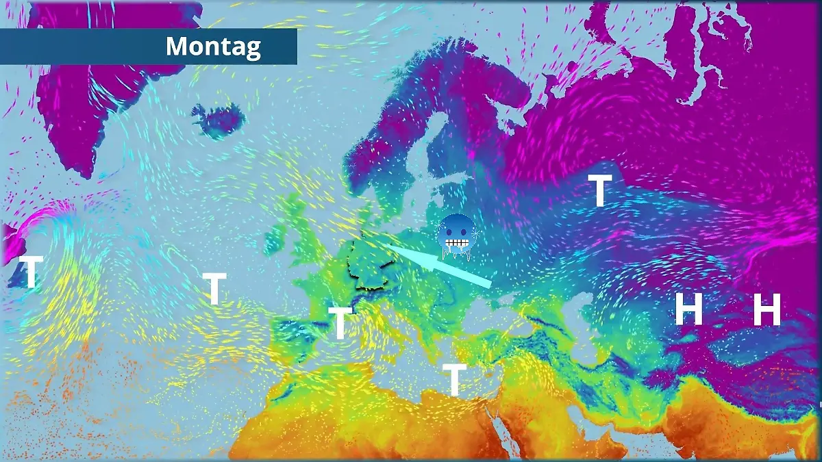 So dreht die Strömung langsam auf kalte Ostluft Der Strömungsfilm für Europa für 5 Tage