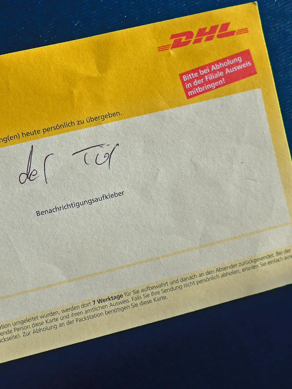 Benachrichtigungskarte der DHL