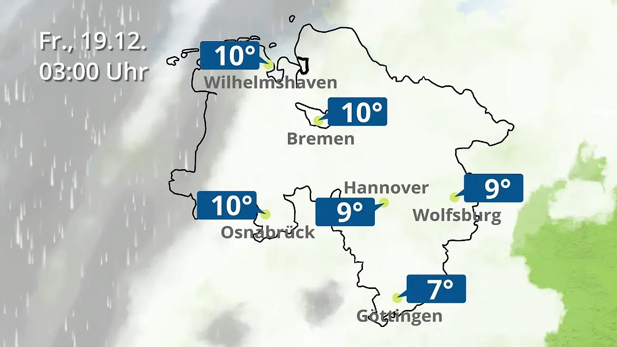 Bremen und Niedersachsen: Wie wird das Wetter? Regen- und Wolkenfilm für Hannover, Osnabrück und Wolfsburg