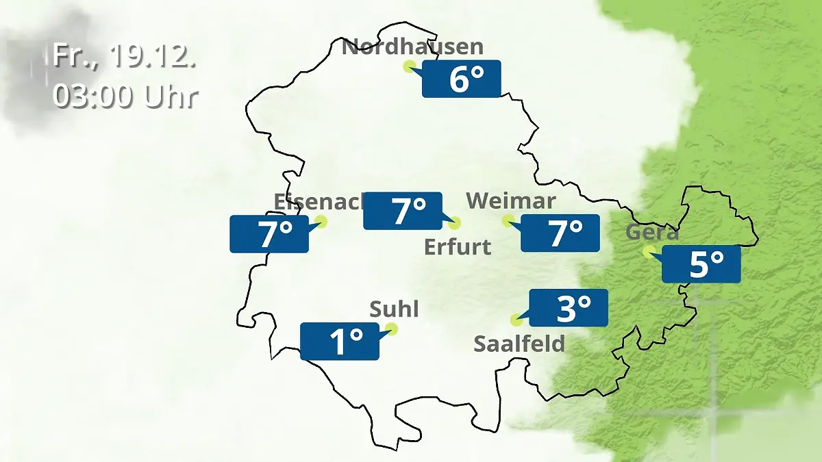 Thüringen: Wie wird das Wetter? Regen- und Wolkenfilm für Erfurt, Gera und Eisenach