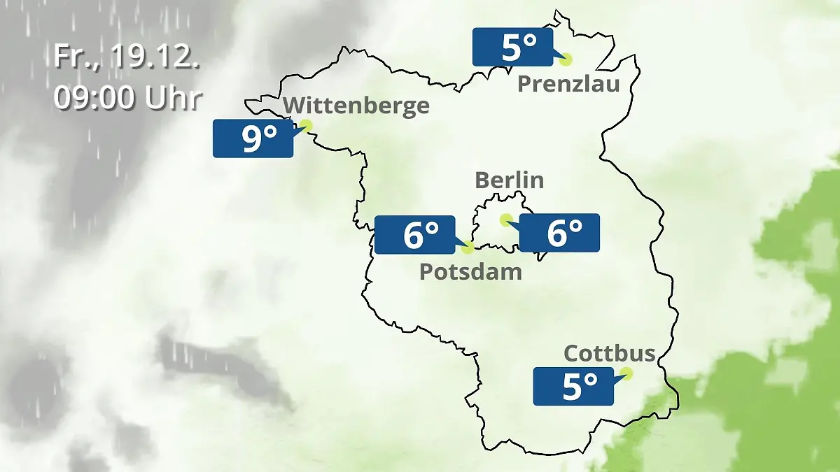 Berlin und Brandenburg: Wie wird das Wetter? Regen- und Wolkenfilm für Potsdam, Cottbus und Wittenberge