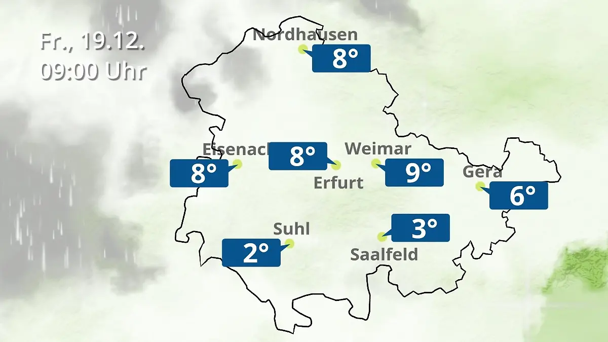 Thüringen: Wie wird das Wetter? Regen- und Wolkenfilm für Erfurt, Gera und Eisenach