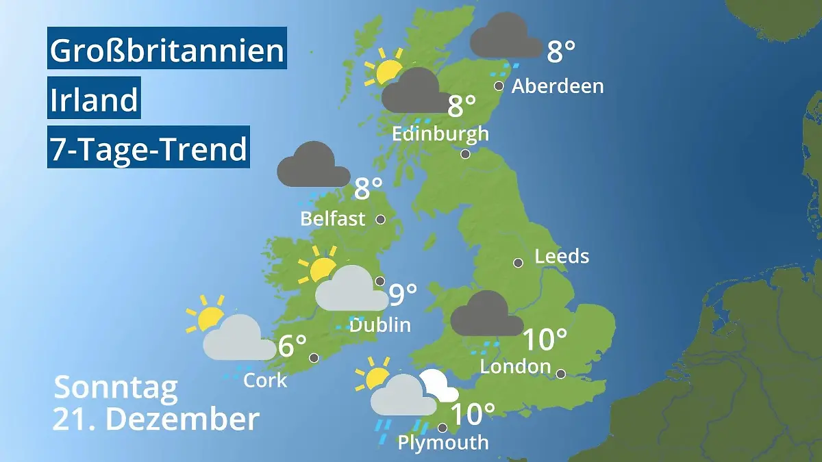 England, Schottland, Wales: Wie wird das Wetter? Video 7-Tage-Trend: Großbritannien und Irland