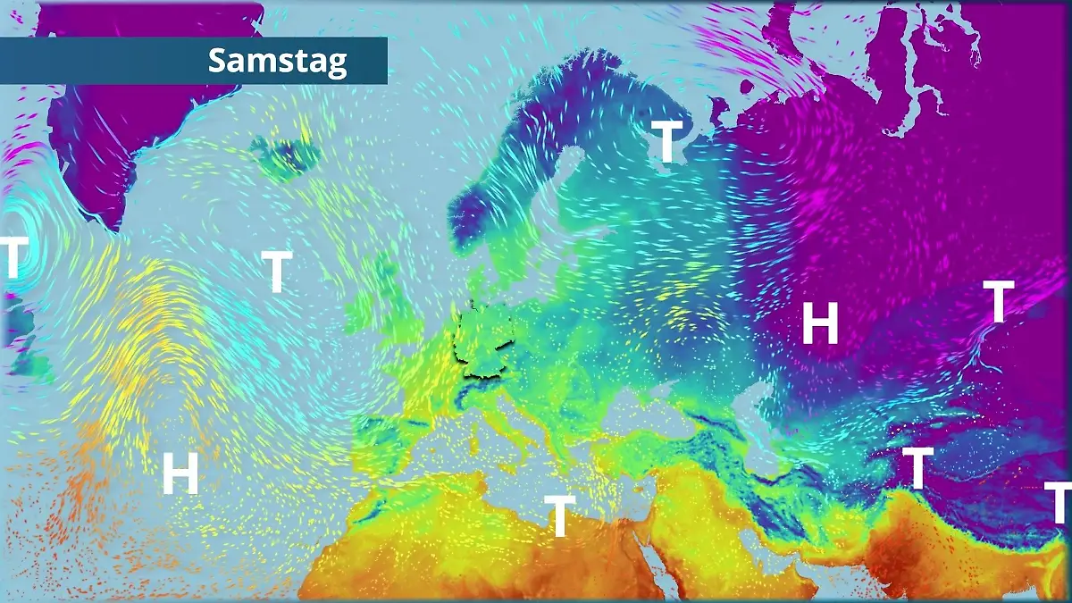 Westwind kommt zum Erliegen - Kaltluft übernimmt Der Strömungsfilm für Europa für 5 Tage
