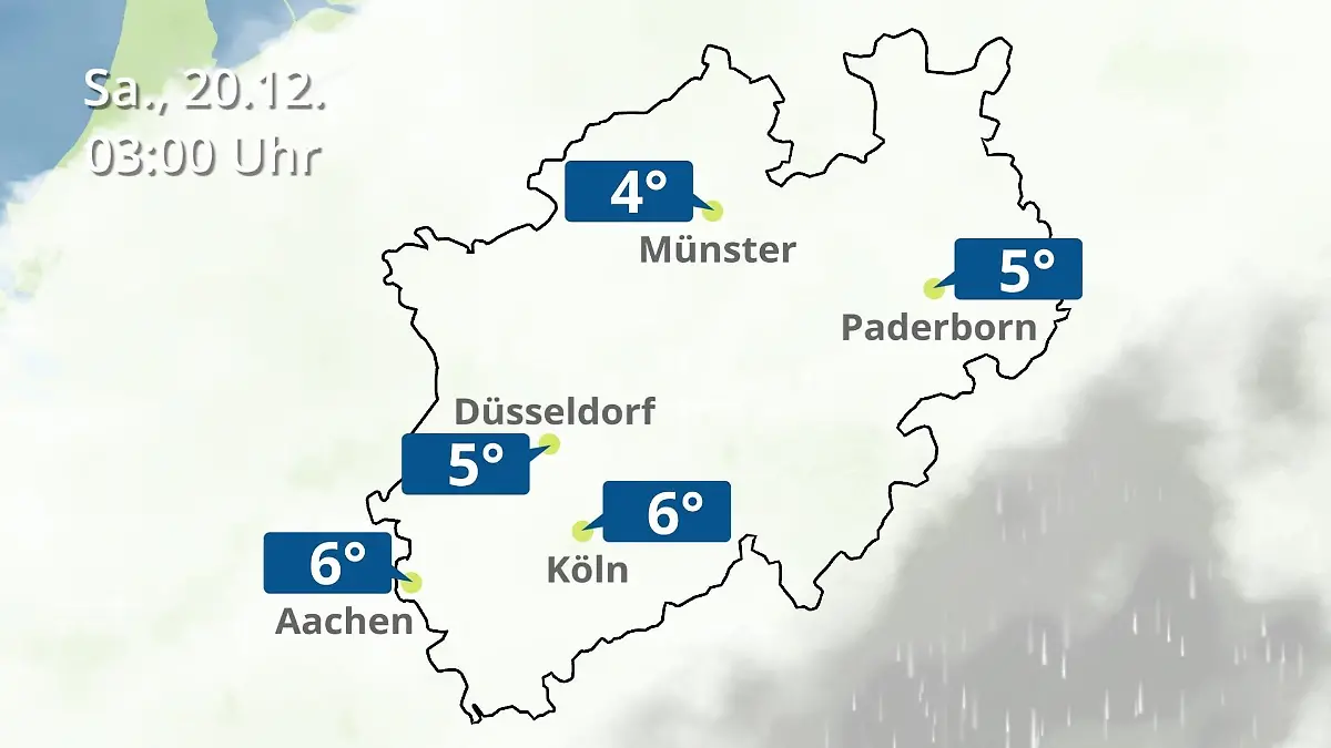 Nordrhein-Westfalen: Wie wird das Wetter? Regen- und Wolkenfilm für Köln, Düsseldorf und Münster