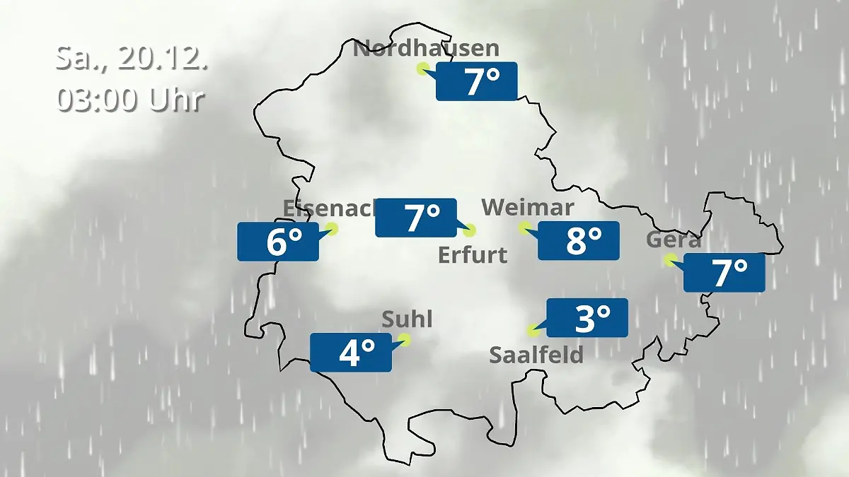 Thüringen: Wie wird das Wetter? Regen- und Wolkenfilm für Erfurt, Gera und Eisenach