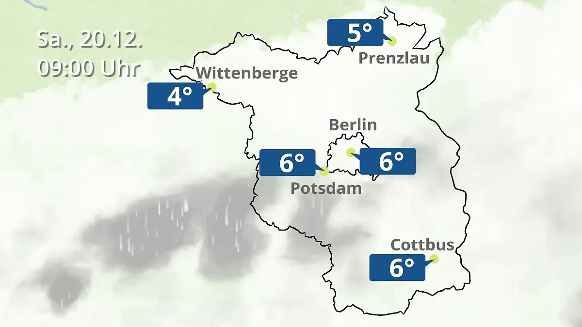 Berlin und Brandenburg: Wie wird das Wetter? Regen- und Wolkenfilm für Potsdam, Cottbus und Wittenberge