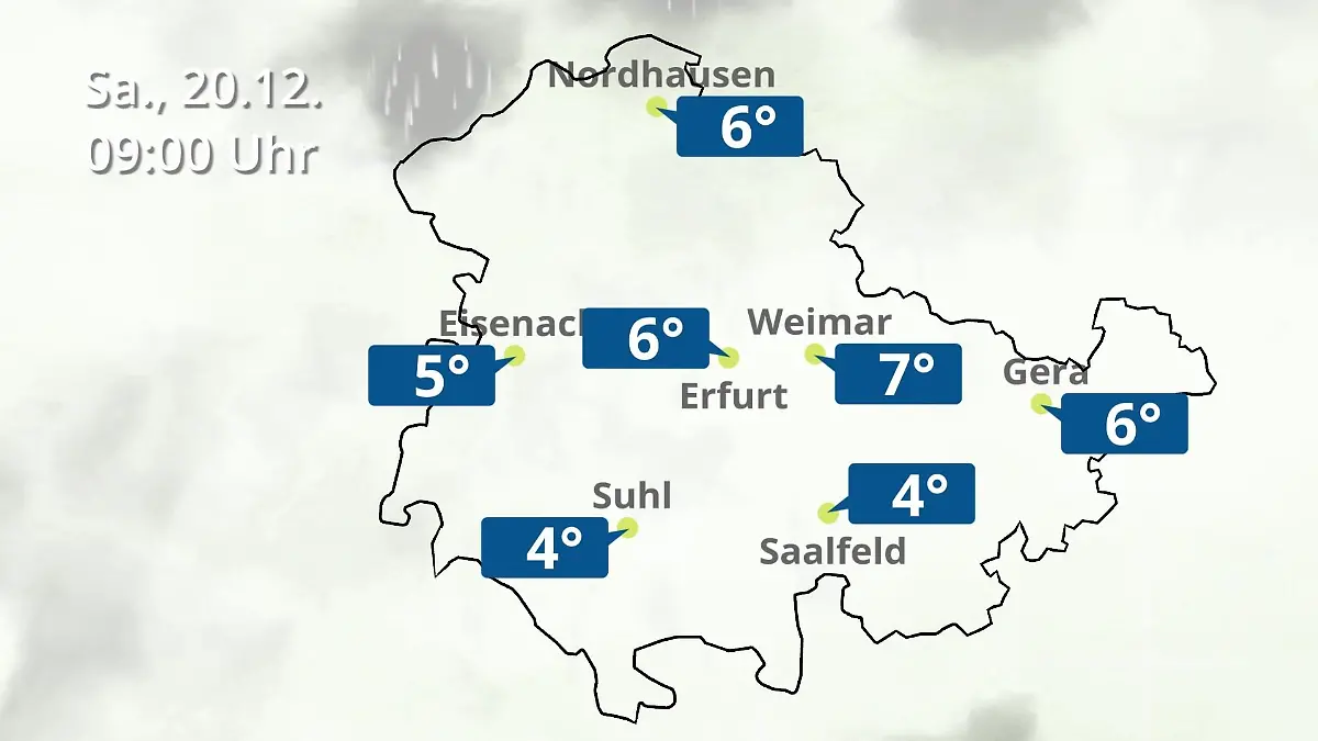 Thüringen: Wie wird das Wetter? Regen- und Wolkenfilm für Erfurt, Gera und Eisenach