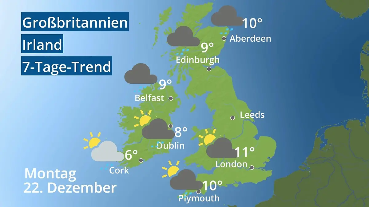 England, Schottland, Wales: Wie wird das Wetter? Video 7-Tage-Trend: Großbritannien und Irland