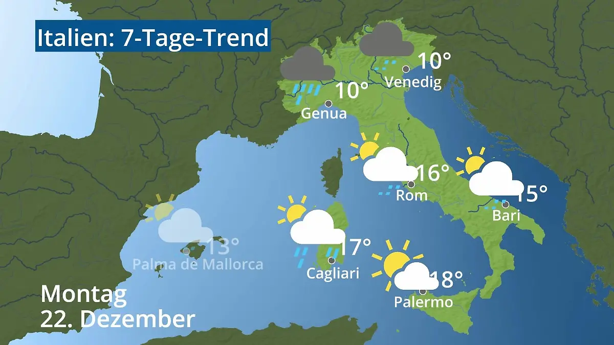 Italien: Wie wird das Wetter? Video 7-Tage-Trend: Rom, Venedig, Sizilien, Sardinien