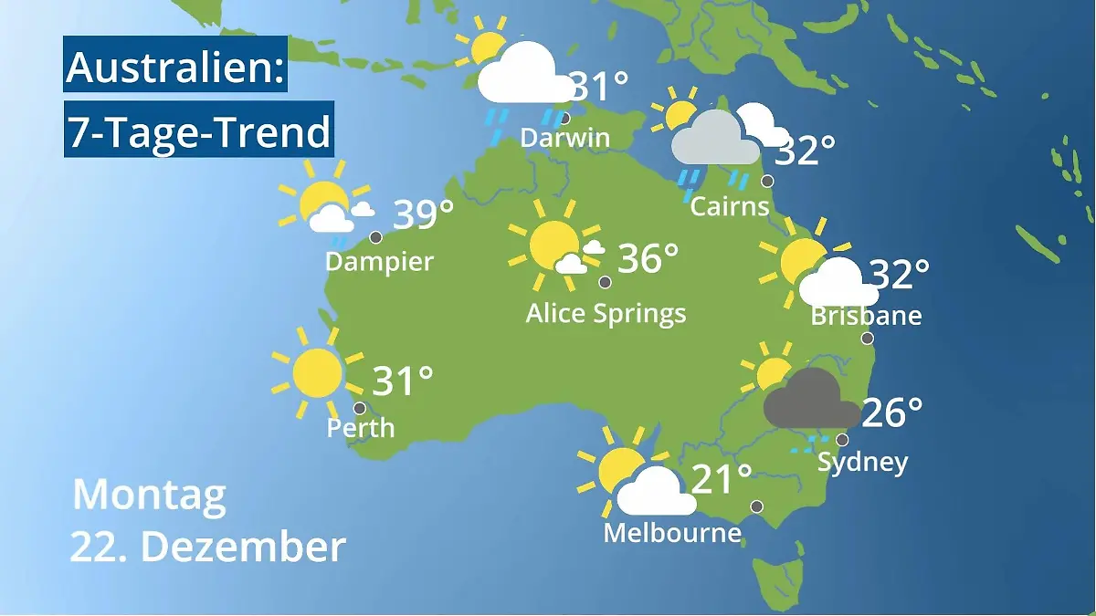 Australien: Wie wird das Wetter? Video 7-Tage-Trend: Sydney, Melbourne, Perth