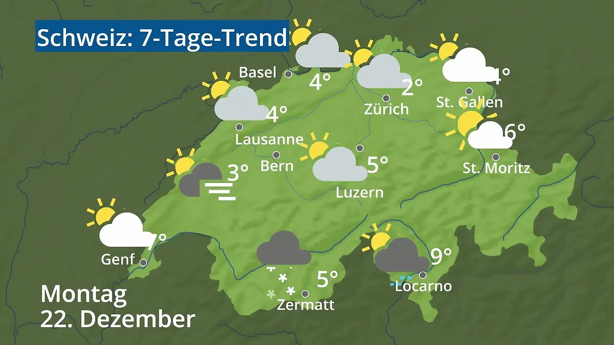 Schweiz: Wie wird das Wetter? Video 7-Tage-Trend: Bern, Basel, Genf, Zürich