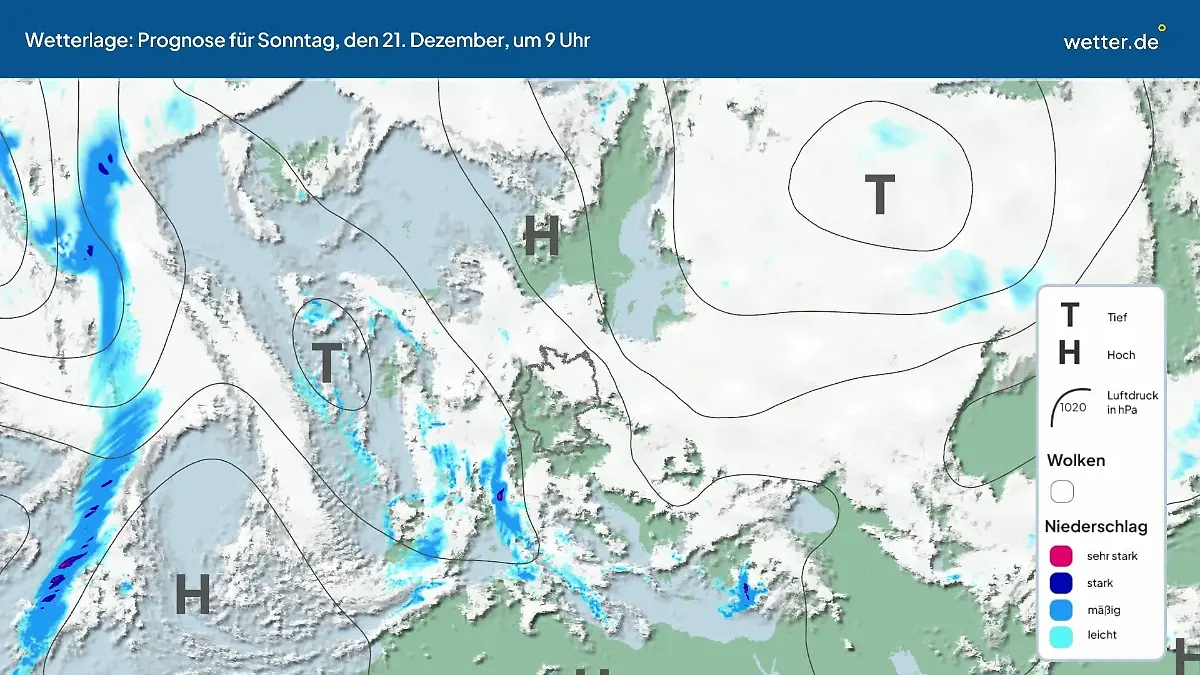 Die Wetterlage der kommenden 5 Tage Hochs und Tiefs über Europa