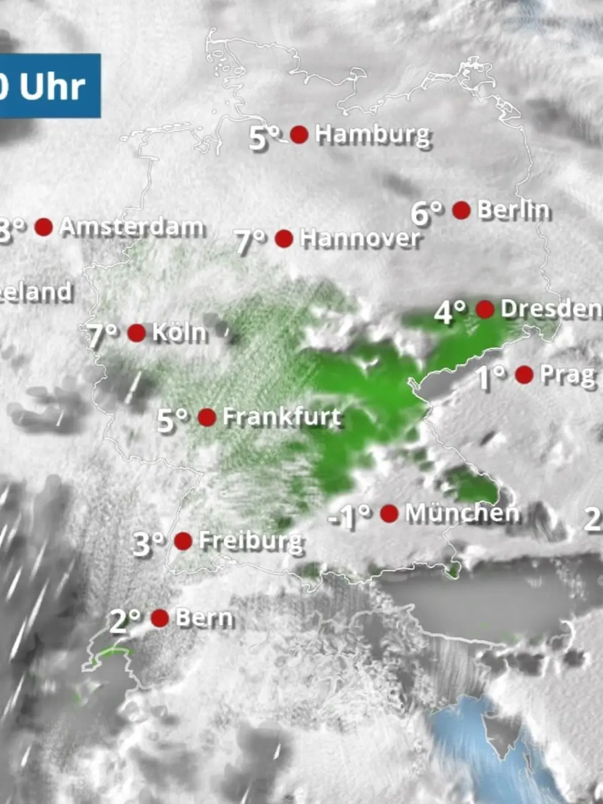 Bild zu: "Nordhälfte bedeckt und teils nass"