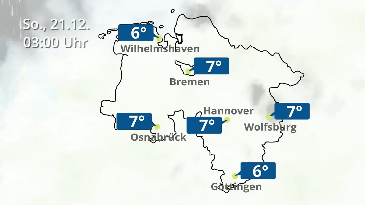 Bremen und Niedersachsen: Wie wird das Wetter? Regen- und Wolkenfilm für Hannover, Osnabrück und Wolfsburg