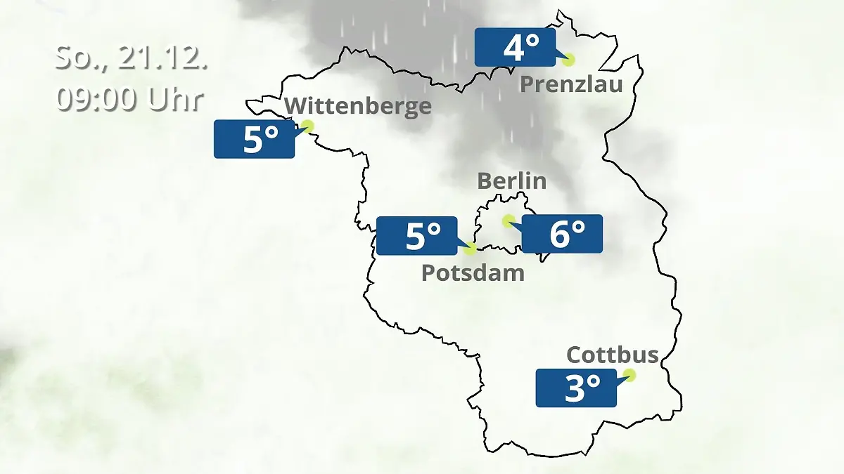 Berlin und Brandenburg: Wie wird das Wetter? Regen- und Wolkenfilm für Potsdam, Cottbus und Wittenberge