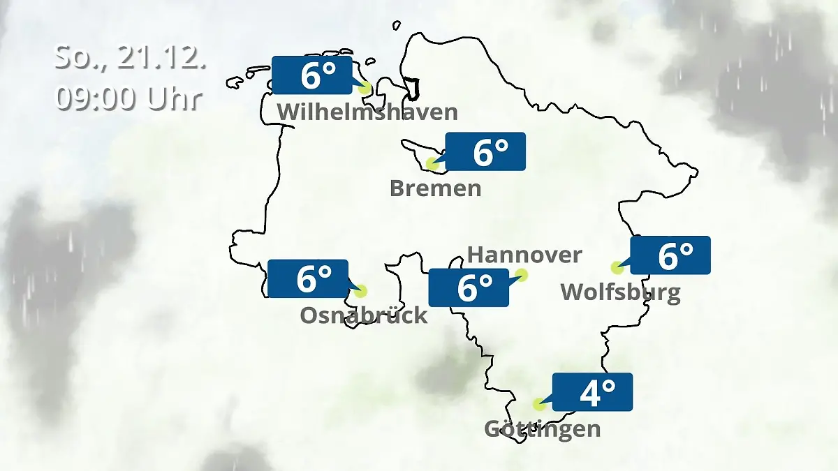 Bremen und Niedersachsen: Wie wird das Wetter? Regen- und Wolkenfilm für Hannover, Osnabrück und Wolfsburg
