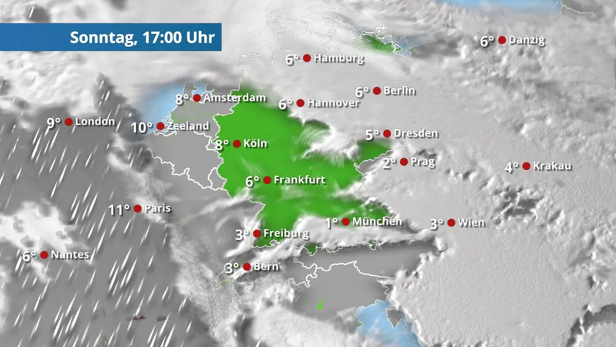 Mehr Sonnenschein, aber kühler Der Regen- und Wolkenfilm für 48 Stunden