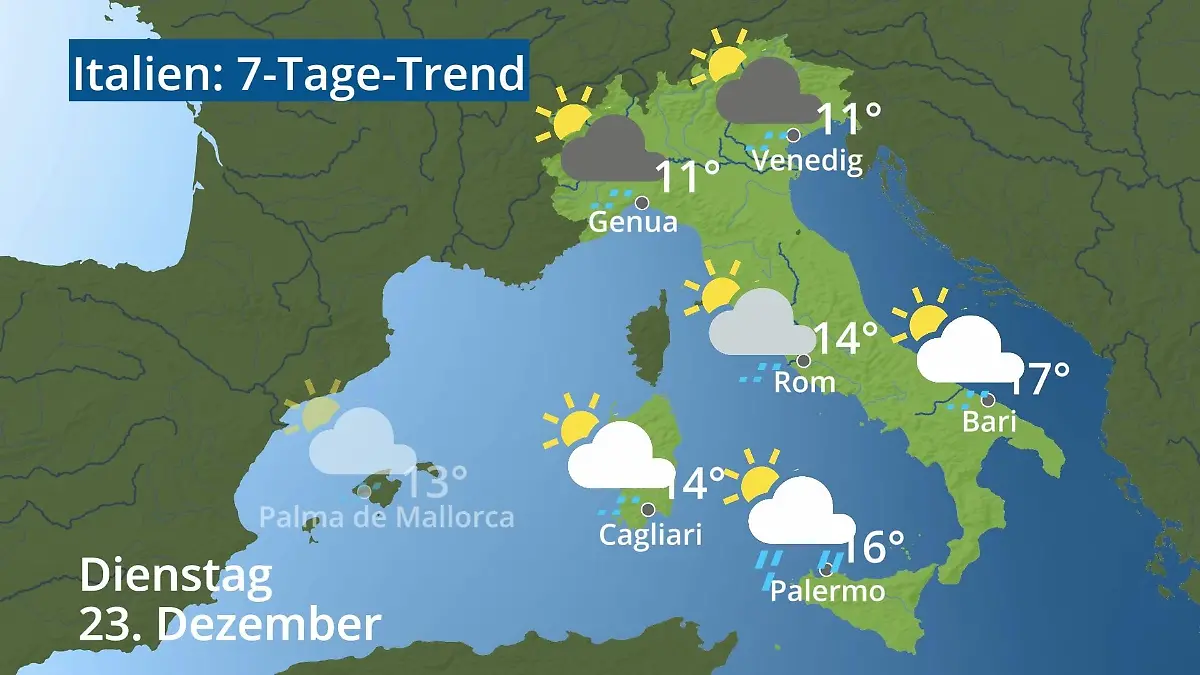 Italien: Wie wird das Wetter? Video 7-Tage-Trend: Rom, Venedig, Sizilien, Sardinien