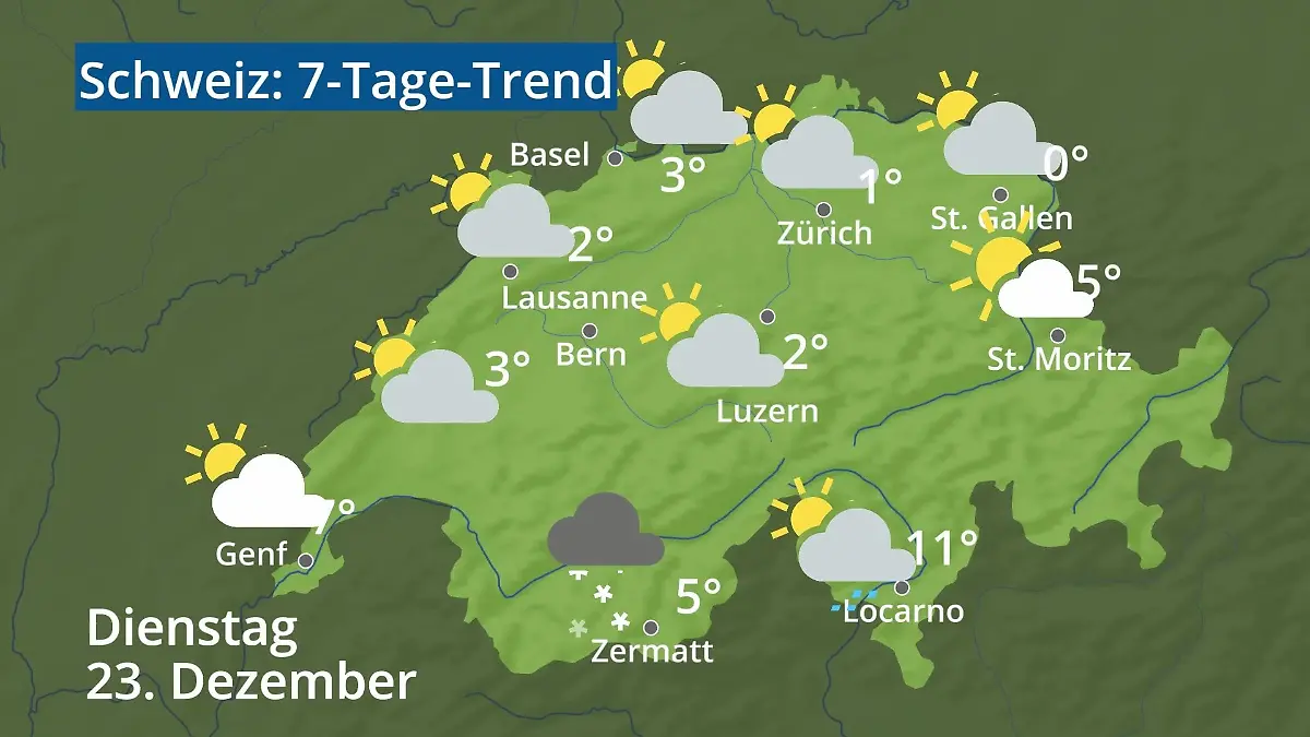 Schweiz: Wie wird das Wetter? Video 7-Tage-Trend: Bern, Basel, Genf, Zürich
