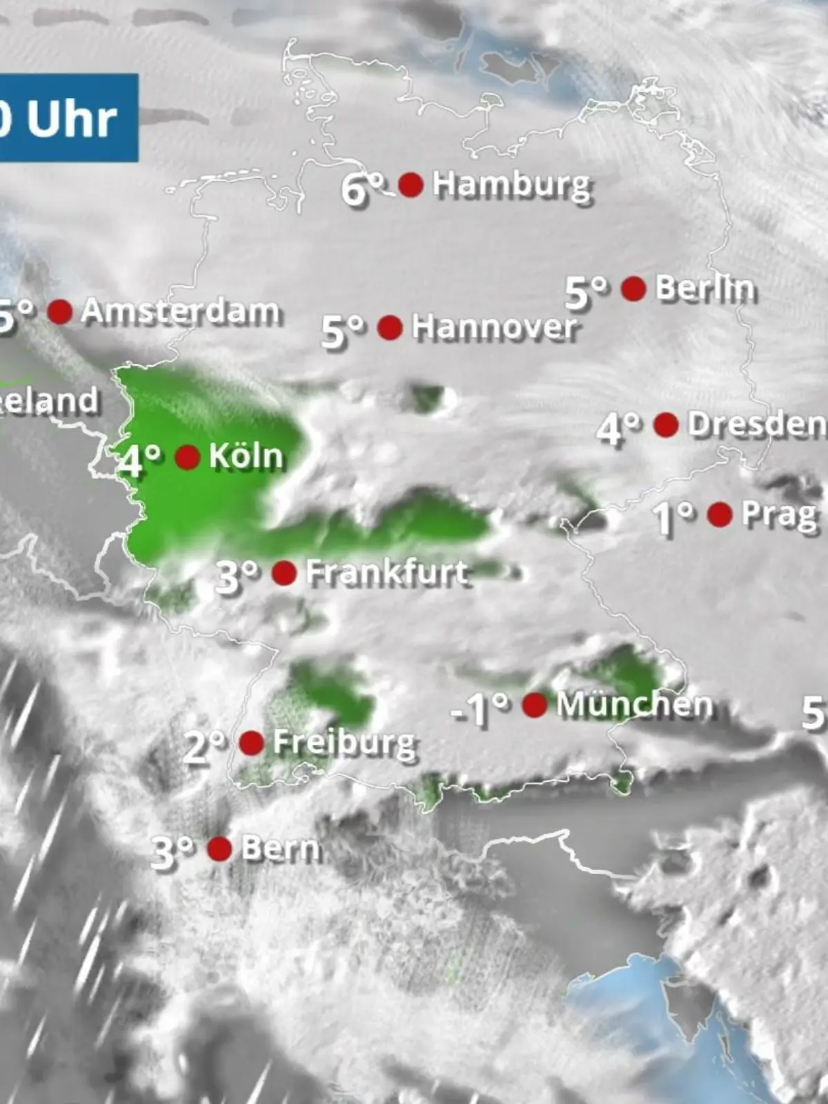 Bild zu: "Ostwind schiebt Wolken über die Nordhälfte"