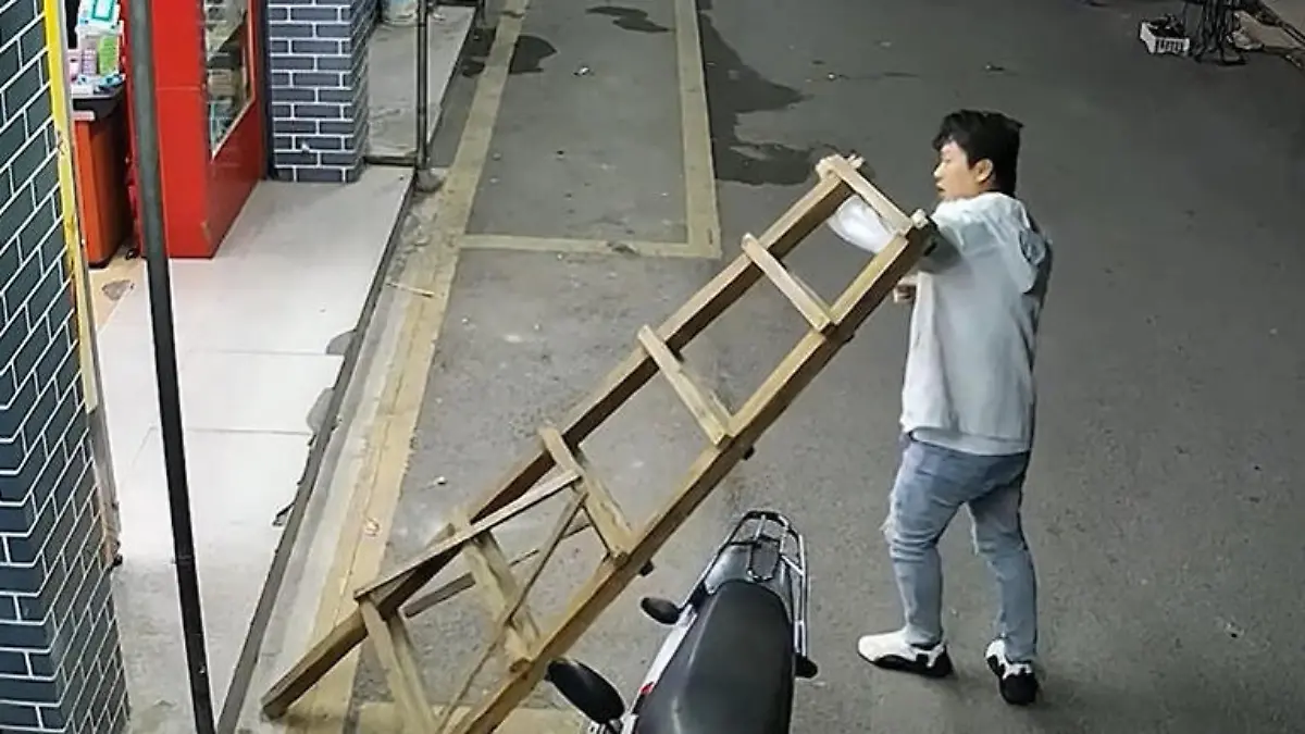 Katzen-Kick! Mieze überrascht Rollerfahrer - mit fallender Leiter Tierischer Streich in China