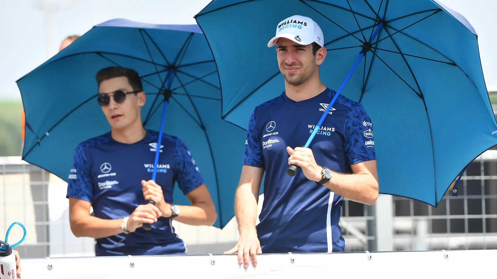 Formula 1 2021: Hungarian GP HUNGARORING, HUNGARY - AUGUST 01: George Russell, Williams Nicholas Latifi, Williams on drivers parade during the Hungarian GP at Hungaroring on Sunday August 01, 2021 in Budapest, Hungary. Photo by Mark Sutton / Sutton Images Images PUBLICATIONxINxGERxSUIxAUTxHUNxONLY GP2111_112329MS2_0031