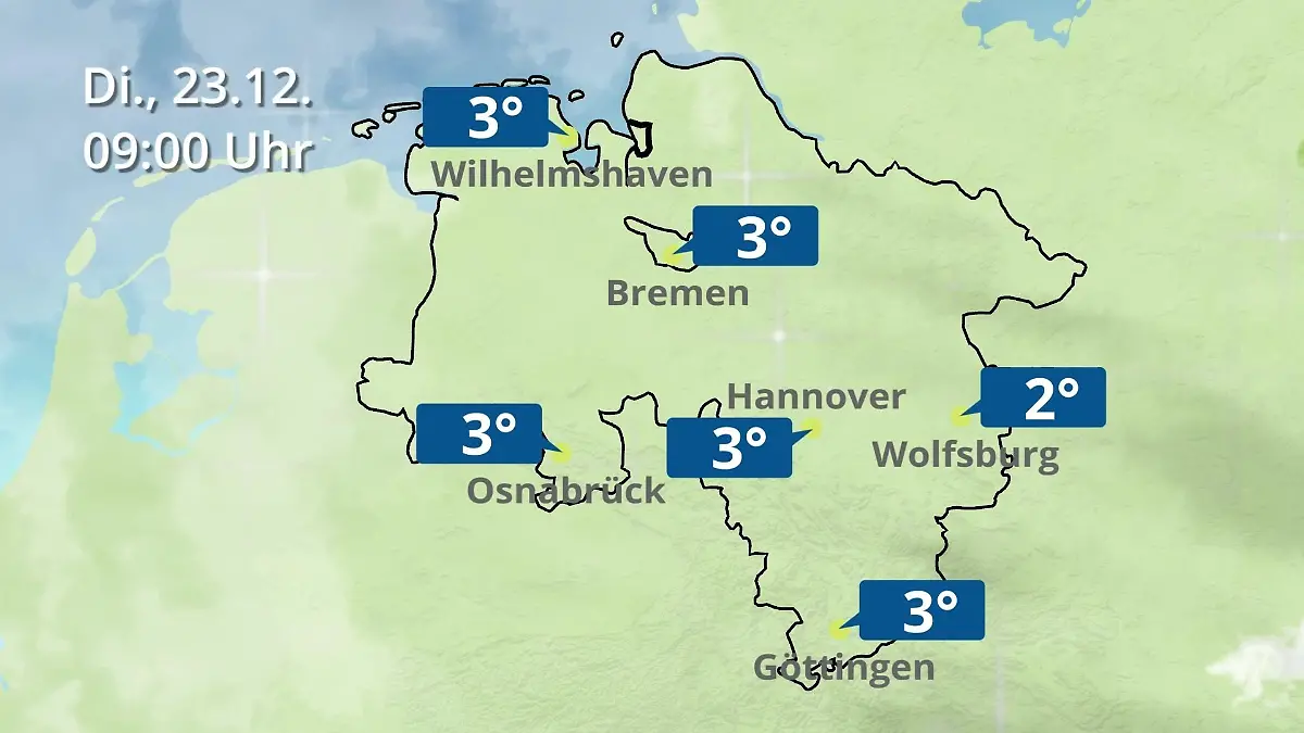 Bremen und Niedersachsen: Wie wird das Wetter? Regen- und Wolkenfilm für Hannover, Osnabrück und Wolfsburg