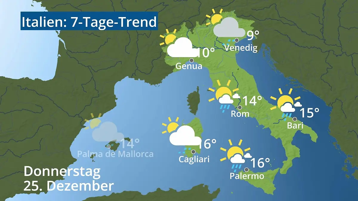 Italien: Wie wird das Wetter? Video 7-Tage-Trend: Rom, Venedig, Sizilien, Sardinien