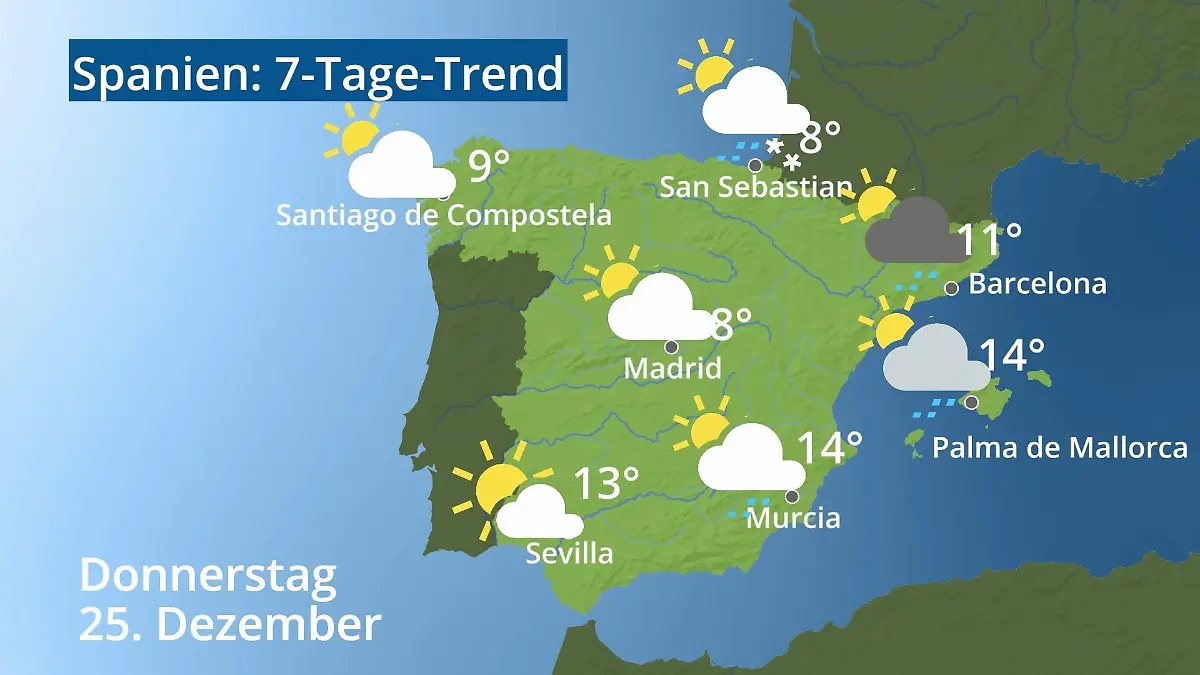 Spanien: Wie wird das Wetter? Video 7-Tage-Trend: Mallorca, Madrid, Barcelona
