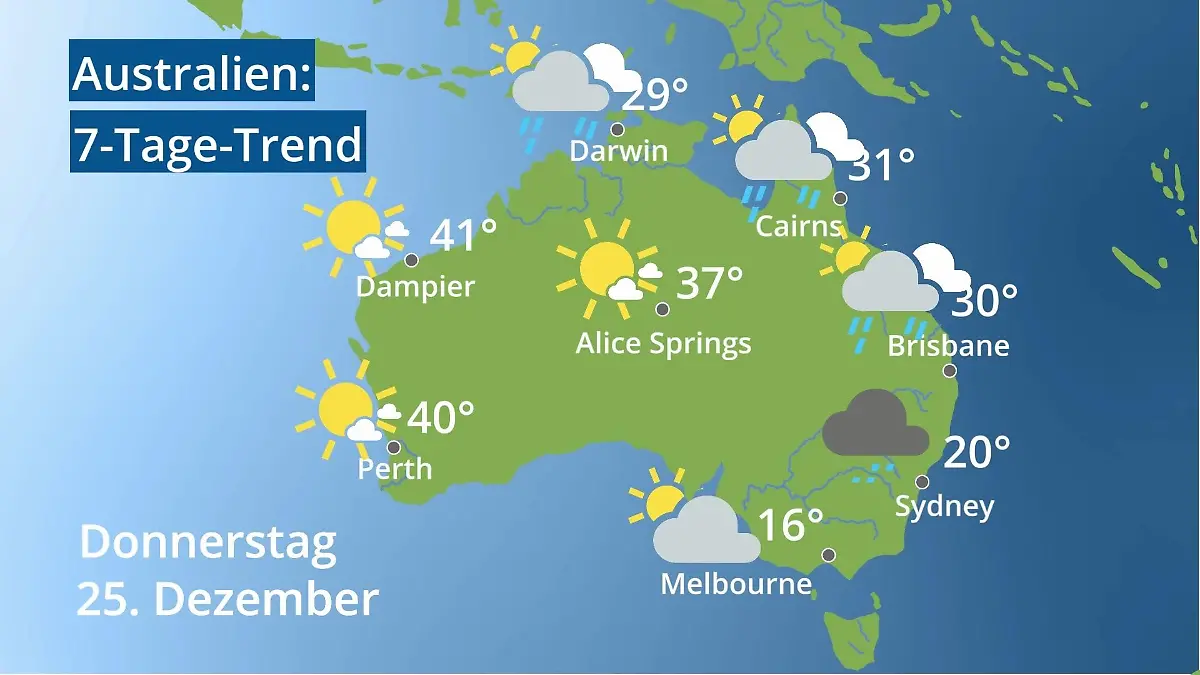 Australien: Wie wird das Wetter? Video 7-Tage-Trend: Sydney, Melbourne, Perth