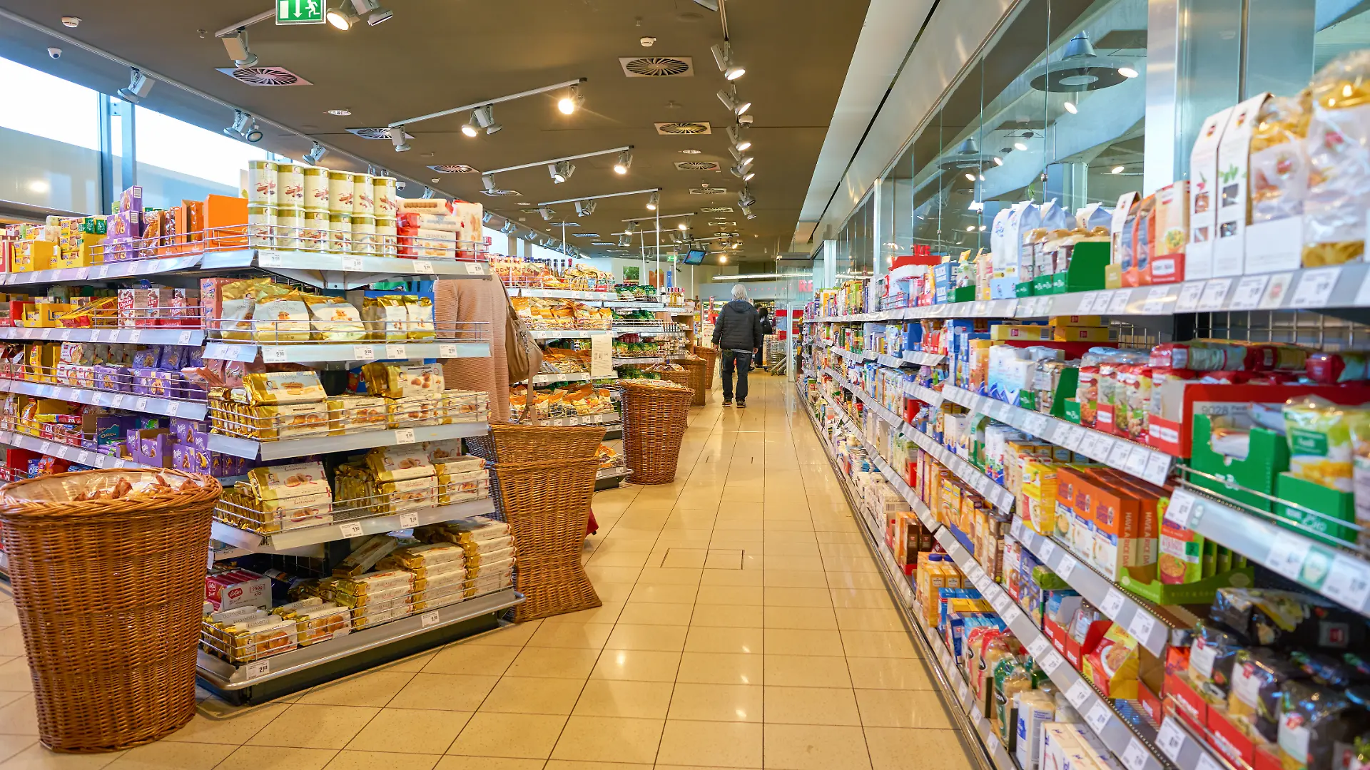 COLOGNE, GERMANY - CIRCA OCTOBER, 2018: interior shot of a REWE City supermarket in Cologne Bonn Airport.