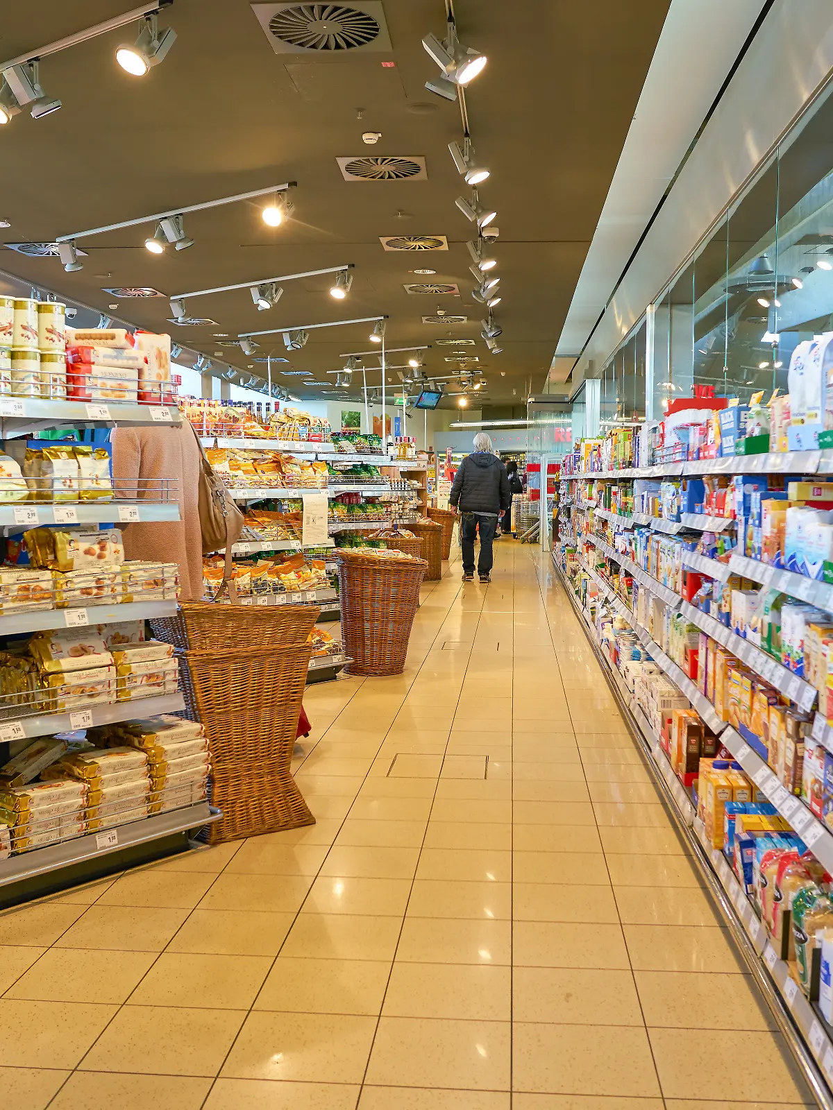 COLOGNE, GERMANY - CIRCA OCTOBER, 2018: interior shot of a REWE City supermarket in Cologne Bonn Airport.