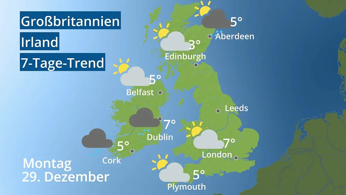 England, Schottland, Wales: Wie wird das Wetter? Video 7-Tage-Trend: Großbritannien und Irland