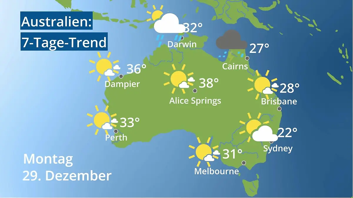 Australien: Wie wird das Wetter? Video 7-Tage-Trend: Sydney, Melbourne, Perth