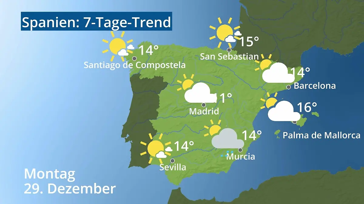 Spanien: Wie wird das Wetter? Video 7-Tage-Trend: Mallorca, Madrid, Barcelona