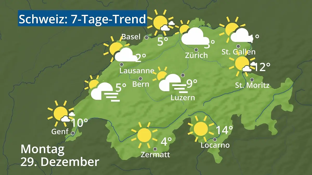 Schweiz: Wie wird das Wetter? Video 7-Tage-Trend: Bern, Basel, Genf, Zürich