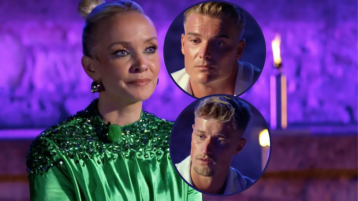 „Temptation Island VIP”-Moderatorin Janin Ullmann mit Marwin und Laurenz 