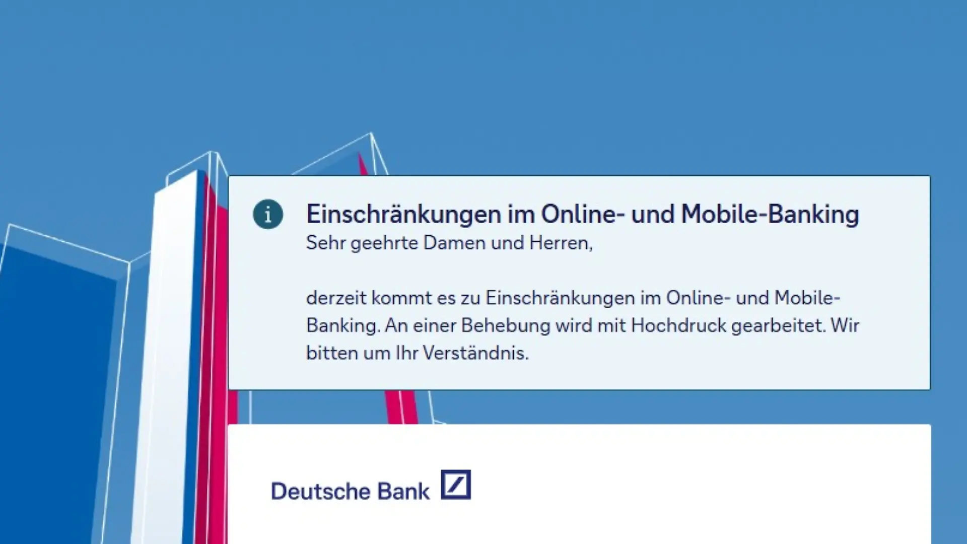 Technische Störung beim Online-Banking der Deutschen Bank (Screenshot, 29. Dezember, 17:15 Uhr)