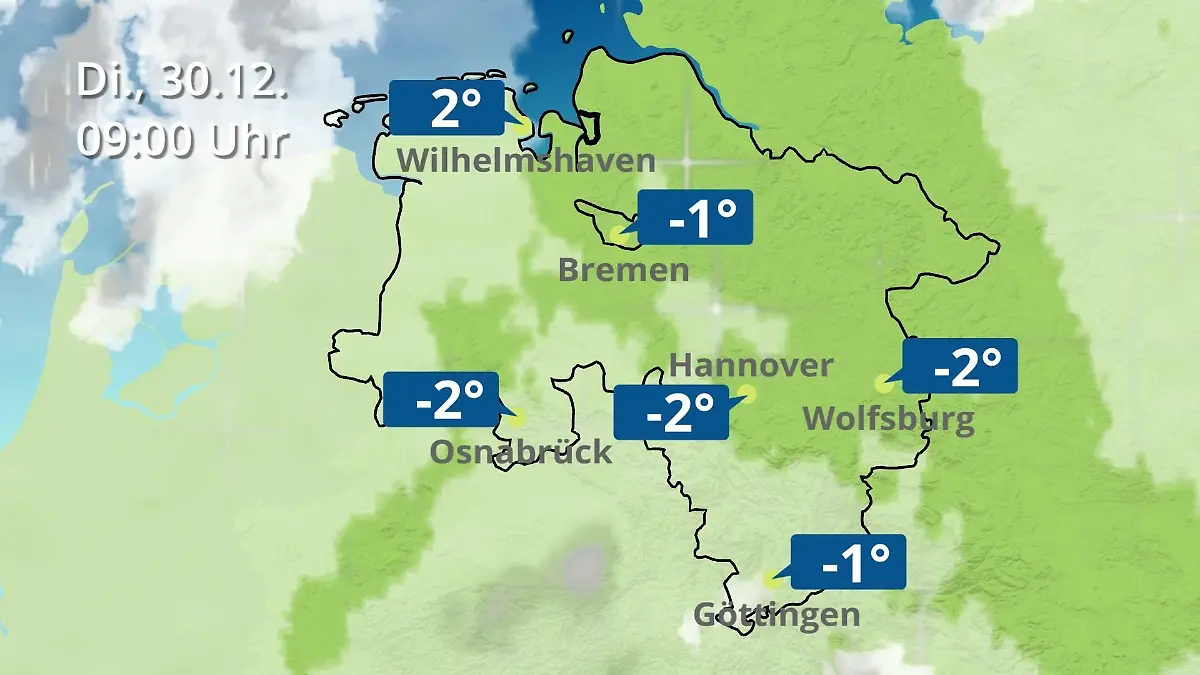 Bremen und Niedersachsen: Wie wird das Wetter? Regen- und Wolkenfilm für Hannover, Osnabrück und Wolfsburg
