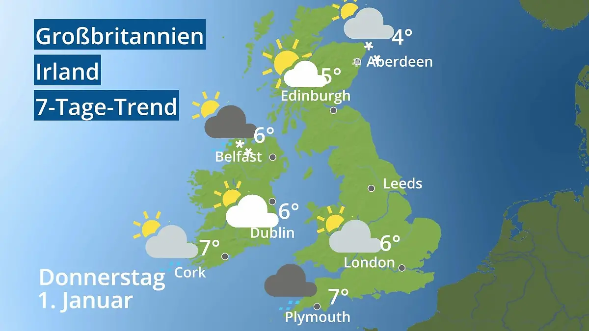 England, Schottland, Wales: Wie wird das Wetter? Video 7-Tage-Trend: Großbritannien und Irland