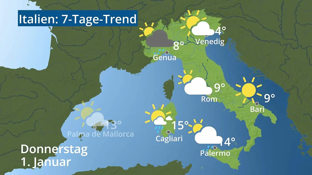 Italien: Wie wird das Wetter? Video 7-Tage-Trend: Rom, Venedig, Sizilien, Sardinien